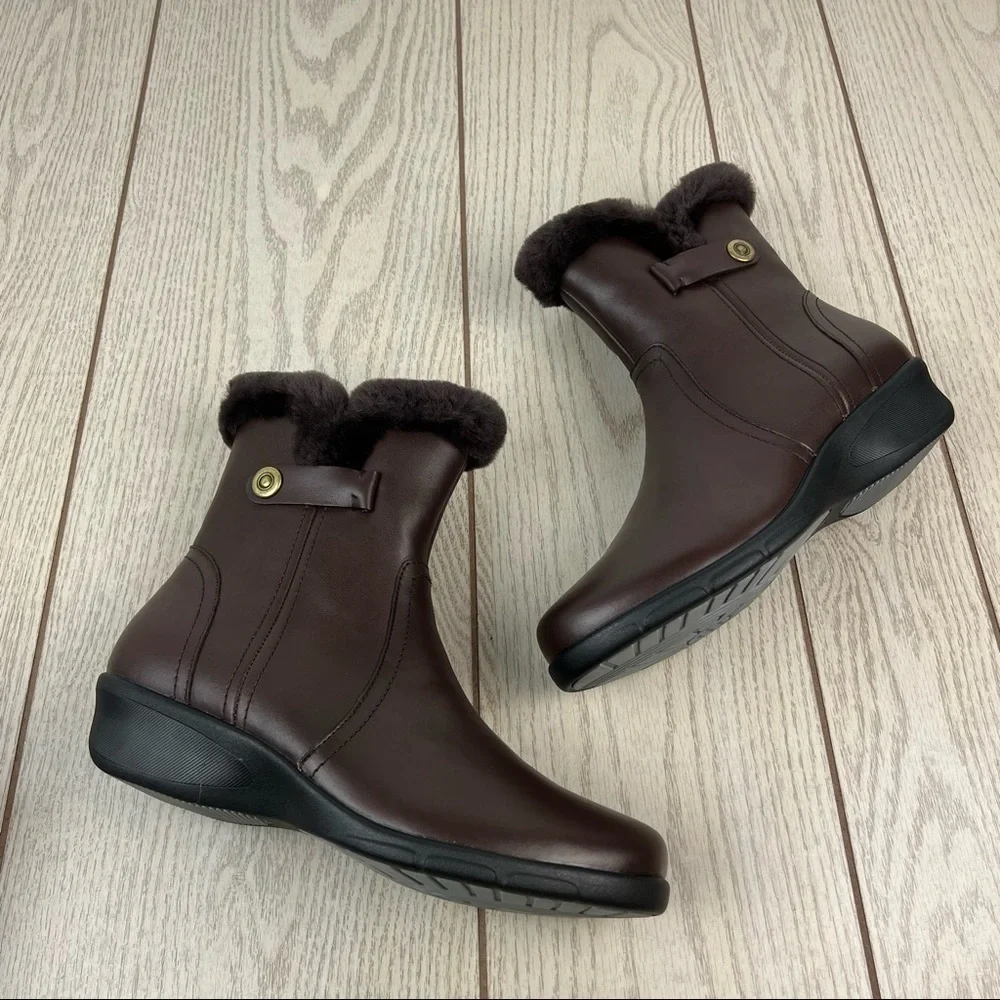 Propét Women's Waylynn Faux Fur Mid-Height Boots 10M Brown Leather $100